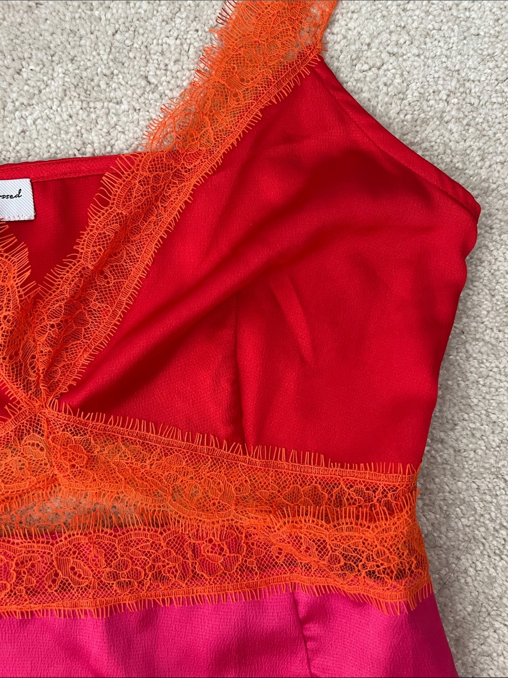 Never Fully Dressed Pink and Red Lace-Trim Slip Dress with Orange Lace Accents - Picture 4 of 9
